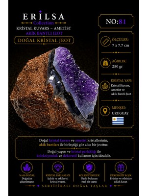 Erilsa Sertifikalı Doğal Ametist Jeodu Akik Bantlı Kristal Kuvars Ham Kaya Uruguay NO81