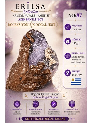 Erilsa Sertifikalı Kristal Kuvars Ametist Akik Bantlı Jeot Doğal Taş Koleksiyonluk Dekoratif NO87