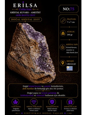 Erilsa Sertifikalı Doğal Ametist Jeodu Akik Bantlı Kristal Kuvars Ham Kaya Uruguay NO75