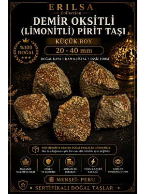 Erilsa Sertifikalı Demir Oksitli Limonitli Pirit Taşı 20-40 mm Küçük Boy Doğal Ham Kütle
