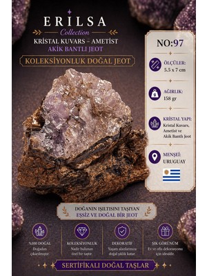 Erilsa Sertifikalı Kristal Kuvars Ametist Akik Bantlı Jeot Doğal Taş Koleksiyonluk Dekoratif 5.5x7 cm NO97