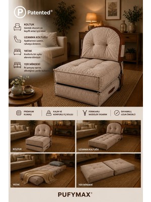 Pufymax Comfy Zen Oval Yeni Nesil Bohem Tekli Koltuk,yataklı Katlanır Berjer,yer Yatağı, Modüler Yapı 75X75|90 cm