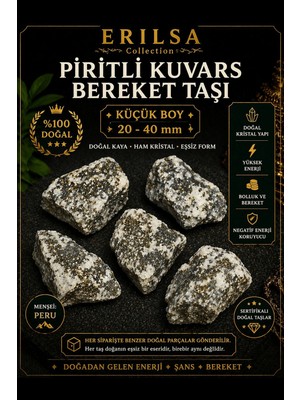 Erilsa Sertifikalı Piritli Kuvars Bereket Taşı Doğal Ham Kristal 20-40 mm Küçük Boy