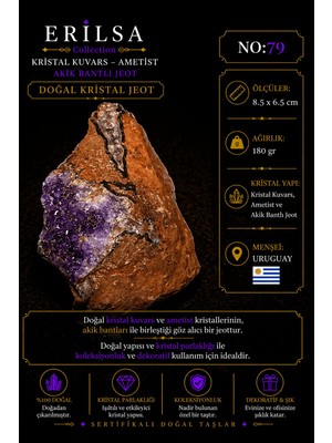Erilsa Sertifikalı Doğal Ametist Jeodu Akik Bantlı Kristal Kuvars Ham Kaya Uruguay NO79