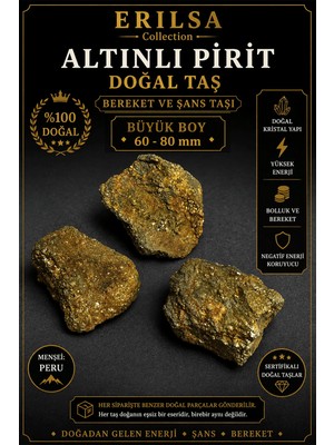 Erilsa Sertifikalı Altınlı Pirit Doğal Taş Kütle - 20-40 mm Küçük Boy Ham Kaya