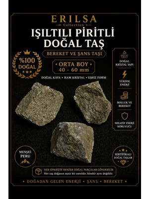 Erilsa Sertifikalı Işıltılı Pirit Doğal Taş Kütle 40-60 mm Orta Boy Ham Pirit Taşı