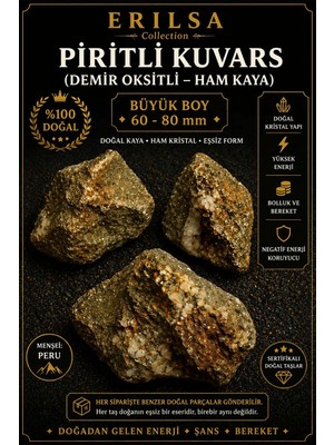 Erilsa Sertifikalı Piritli Kuvars Demir Oksitli Kütle - Doğal Kaya Büyük Boy 60-80 mm Koleksiyonluk Taş