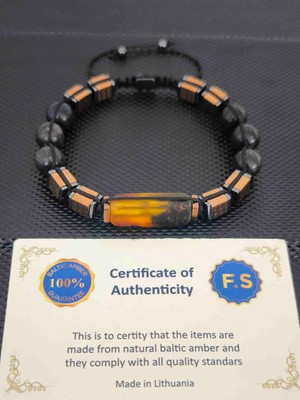 Tahrastone Avustralya Siyah Opal (9-10 Mm)-Fosilli Baltık Damla Kehribar-Hematit Doğaltaş Bileklik Takı Aksesuar Erkek Bileklik