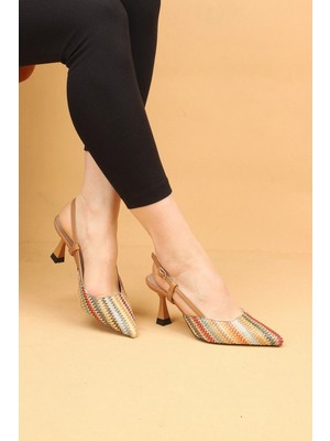 Nilsa Shoes Kadın Ince Topuklu Hasır Işlemeli Abiye Ayakkabı Topuklu Ayakkabı
