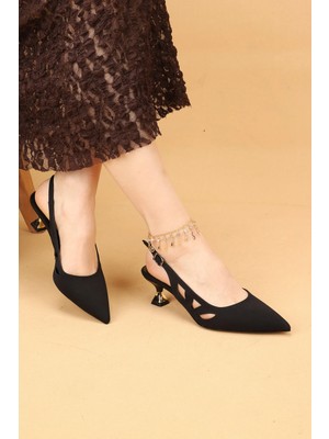 Nilsa Shoes Kadın Kısa Topuklu Saten Abiye Ayakkabı Topuklu Ayakkabı