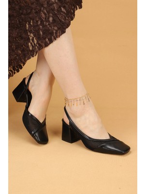 Nilsa Shoes Kadın Kalın Topuklu Dantel Detaylı Abiye Ayakkabı Topuklu Ayakkabı