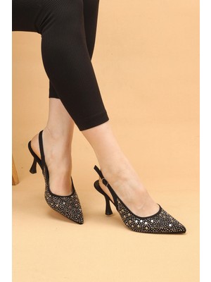 Nilsa Shoes Kadın Ince Topuklu Özel Taşlı Desenli Abiye Ayakkabı Topuklu Ayakkabı
