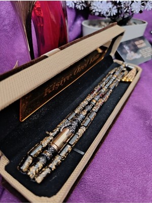 Kehribar Siyah Altın Parçacıklı Kesme Tesbih Golden Rosary Sertifikalı Hediye Kutulu