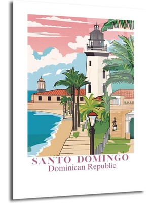 GLAZELLA Santo Domingo Sahili Deniz Feneri Manzarası Cam Tablo