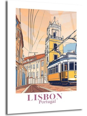 GLAZELLA Lizbon Tramvayı Modern Cam Tablo - Portekiz Şehir Manzarası