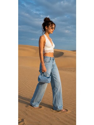 YNS Collection Mini Zımbalı Jean El ve Çapraz Çanta