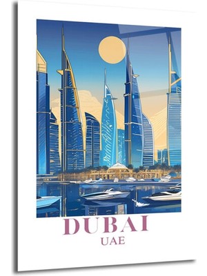 GLAZELLA Dubai Şehir Manzarası Modern Temalı Lüks Cam Tablo