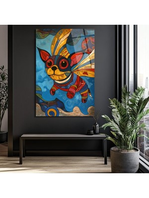 GLAZELLA Renkli Kanatlı Köpek Modern Sanat Cam Tablo