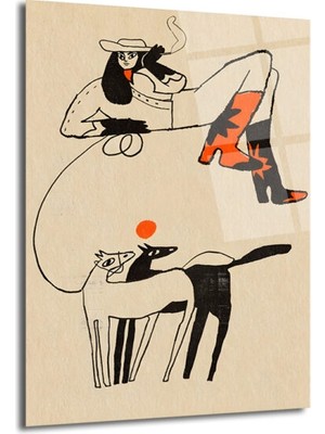 GLAZELLA Kovboy Ruhu ve Atlar Modern Sanat Cam Tablo