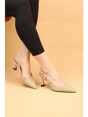 Nilsa Shoes Kadın Ince Topuklu Hasır Işlemeli Abiye Ayakkabı Topuklu Ayakkabı