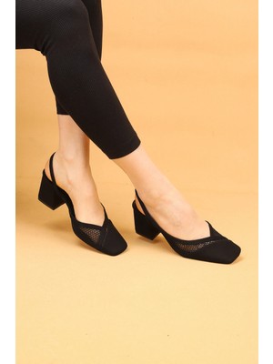 Nilsa Shoes Kadın Kalın Topuklu Dantel Detaylı Abiye Ayakkabı Topuklu Ayakkabı