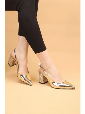 Nilsa Shoes Kadın Kalın Taşlı Topuklu Bilekten Bağlamalı Abiye Ayakkabı Topuklu Ayakkabı