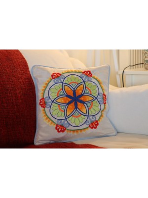 Muguetarts %100 El Yapımı Işlemeli Ipek Yastık Kılıfı Mandala Yıldız Desenli (40X40 Cm)