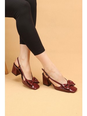 Nilsa Shoes Kadın Kalın Topuklu Fiyonklu Abiye Ayakkabı Topuklu Ayakkabı