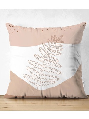 Çift Taraflı Pastel Zeminli Onedraw Çizimli Yaprak Desenli Dijital Baskılı Modern Süet Yastık Kılıfı