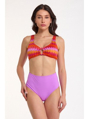 Argento Kadın Lila Zigzag Desenli Ince Kaplı Tüksek Bel Büstiyer Bikini Takımı
