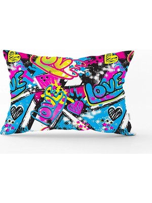 Popart Love Motifli Dijital Baskılı Modern Dikdörtgen Yastık Kırlent Kılıfı