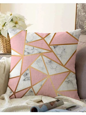 Çift Taraflı Renkli Geometrik Desenli Mermer Motifli Dijital Baskılı Modern Raşel Örme Yastık Kılıfı