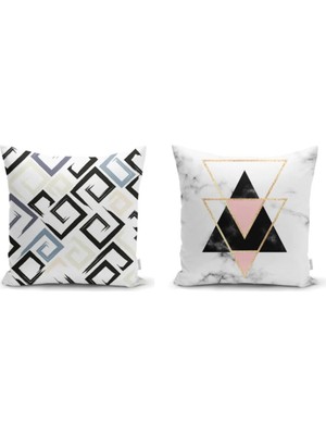 Dekoratif Soft Geometrik 2li Yastık Kırlent Kılıf Seti