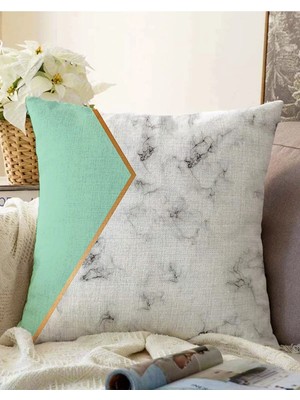 Çift Taraflı Renkli Geometrik Desenli Mermer Motifli Dijital Baskılı Modern Raşel Kırlent Kılıfı