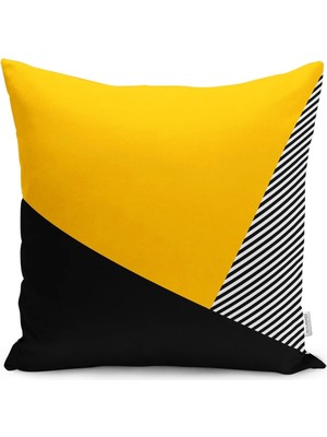 Sarı - Siyah Zeminde Modern Motifli Geometrik Desenli Dijital Baskılı Yastık Kırlent Kılıfı