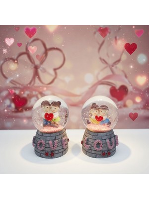 FT Tasarım Işıklı Mini Kar Küresi - Love Tasarımlı - Pilli - Romantik Hediyelik - Dekoratif Obje