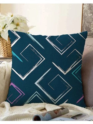 Çift Taraflı Siyah Zeminli Renkli Geometrik Desenli Dijital Baskılı Modern Raşel Örme Yastık Kılıfı