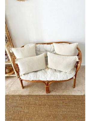 4'lü Handmade Elişi Natural Buldan Bezi Otantik Organik Pamuklu Püsküllü Kırlent Kılıfı