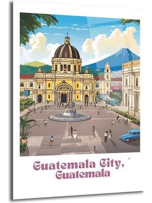 GLAZELLA Guatemala Şehri Seyahat Illüstrasyonu Cam Tablo