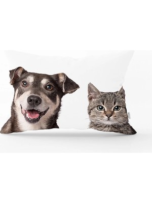 Sevimli Köpek ve Kedi Desenli Sevimli Modern Dikdörtgen Yastık Kırlent Kılıfı