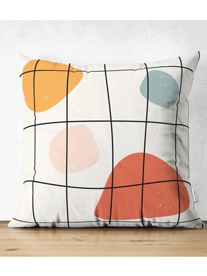 Çift Taraflı Beyaz Zeminli Geometrik Desenli Dijital Baskılı Modern Süet Yastık Kırlent Kılıfı