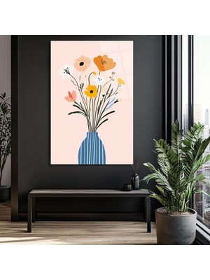 GLAZELLA Minimalist Çiçek Buketi Cam Tablo - Evinize Ferahlık Katın