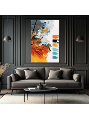 GLAZELLA Enerjik Soyut Sanat Turuncu &amp; Gri Modern Cam Tablo