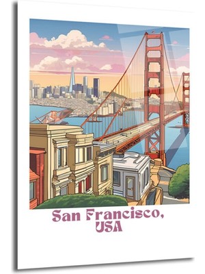 GLAZELLA San Francisco Golden Gate Köprüsü Temalı Modern Cam Tablo