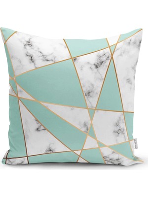Çift Taraflı Renkli Geometrik Desenli Mermer Motifli Baskılı Modern Raşel Örme Yastık Kırlent Kılıfı