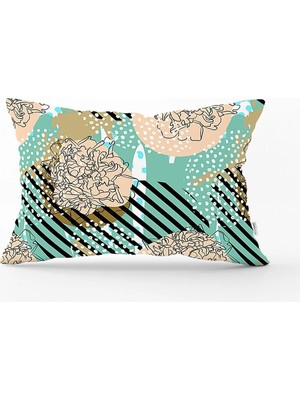 Renkli Zemin Uzerinde Onedraw Çizimli Dijital Baskılı Modern Dikdörtgen Yastık Kırlent Kılıfı