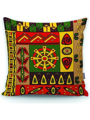 Kırmızı Sarı Ağırlıklı Afrika Süsü Desenli Kırlent Kılıfı