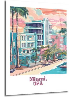 GLAZELLA Retro Miami Sahil Manzarası Cam Tablo