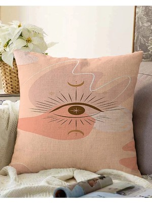 Çift Taraflı Pastel Renkli Zeminli Onedraw Çizimli Dijital Baskılı Modern Raşel Örme Kırlent Kılıfı