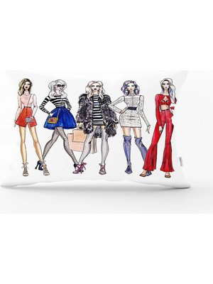 Fashion Girl Dijital Baskılı Modern Dikdörtgen Yastık Kırlent Kılıfı
